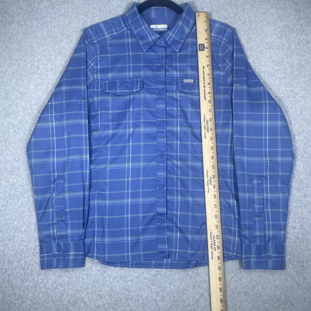 Columbia Button Down Shirt Womens Large Blue Plaid Omni-Shade Long Sleeve Hiking - Picture 15 of 15